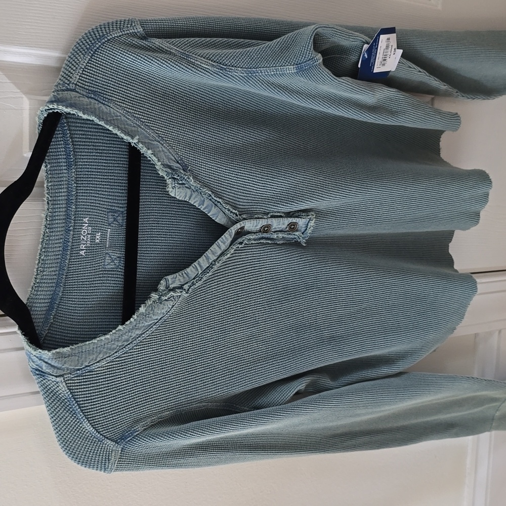 ARIZONA JEAN CO WOMENS JUNIOR LONG SLEEVE GREEN V-NECK PULLOVER TOP SIZE LARGE